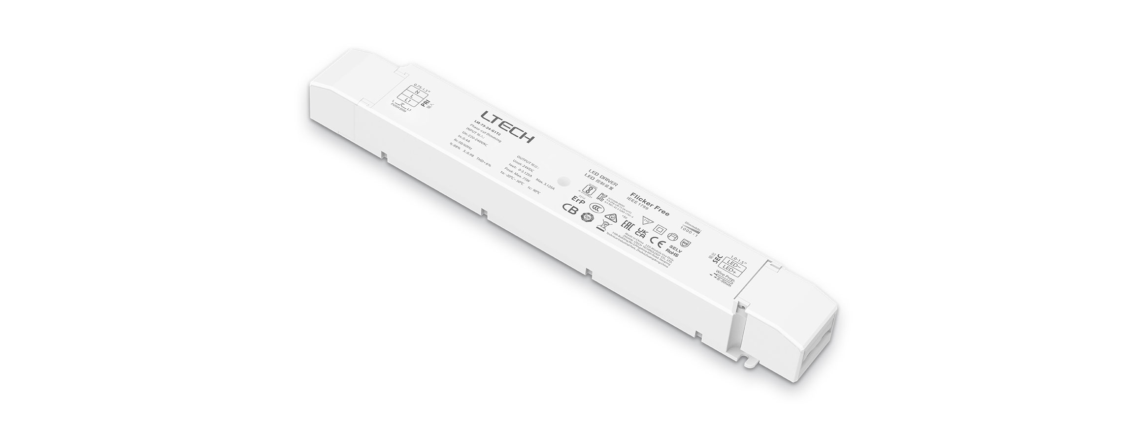LTECH LM-75-24-G1T2 LED Netzteil 24V DC 75W – Triac und ELV dimmbares Konstantspannungsnetzteil mit Push DIM, 3600 Hz PWM flackerfrei, Softstart, TÜV- und SELV-zertifiziert, IP20