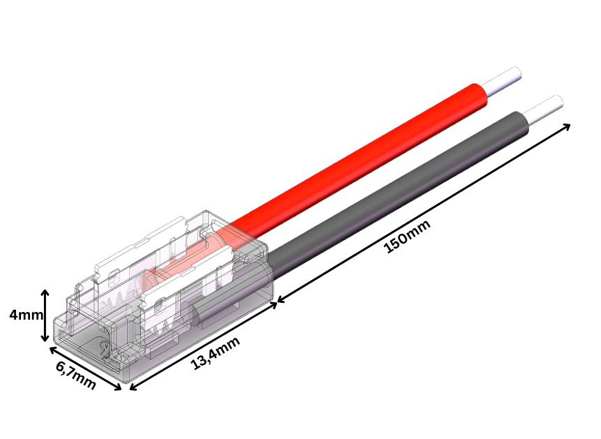 2-poliger LED Strip-zu-Kabel Schnellverbinder für 5 mm COB LED Streifen, lötfreie Verbindung mit 15 cm Anschlusskabel, 24