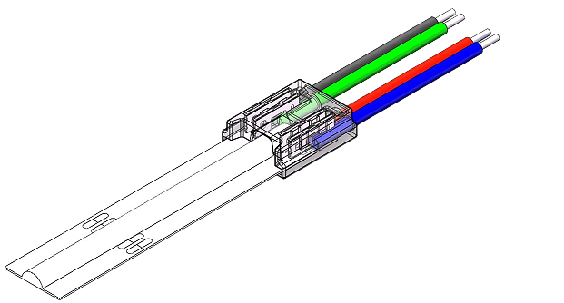 LED Strip-zu-Kabel Schnellverbinder – 4-polig, lötfrei, für 10 mm COB RGB LED-Streifen mit 15 cm Anschlusskabel