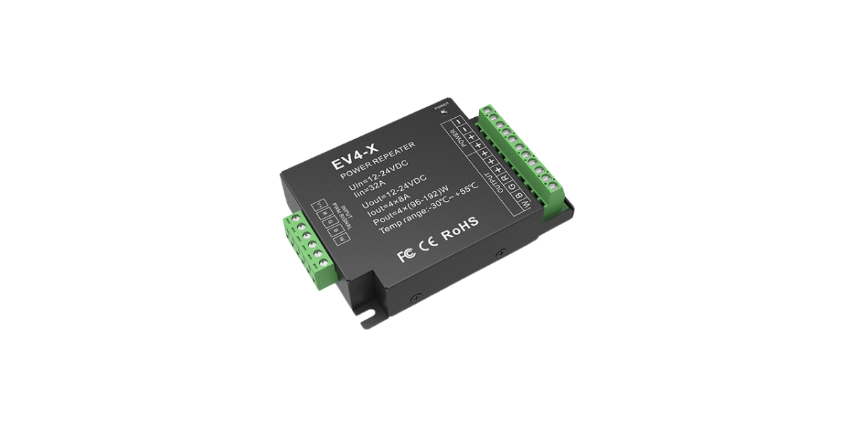 EV4-X – 4-Kanal 8A Konstantspannungs-Power-Repeater, 12–24V DC, PWM-Signalverstärker für LED-Streifen