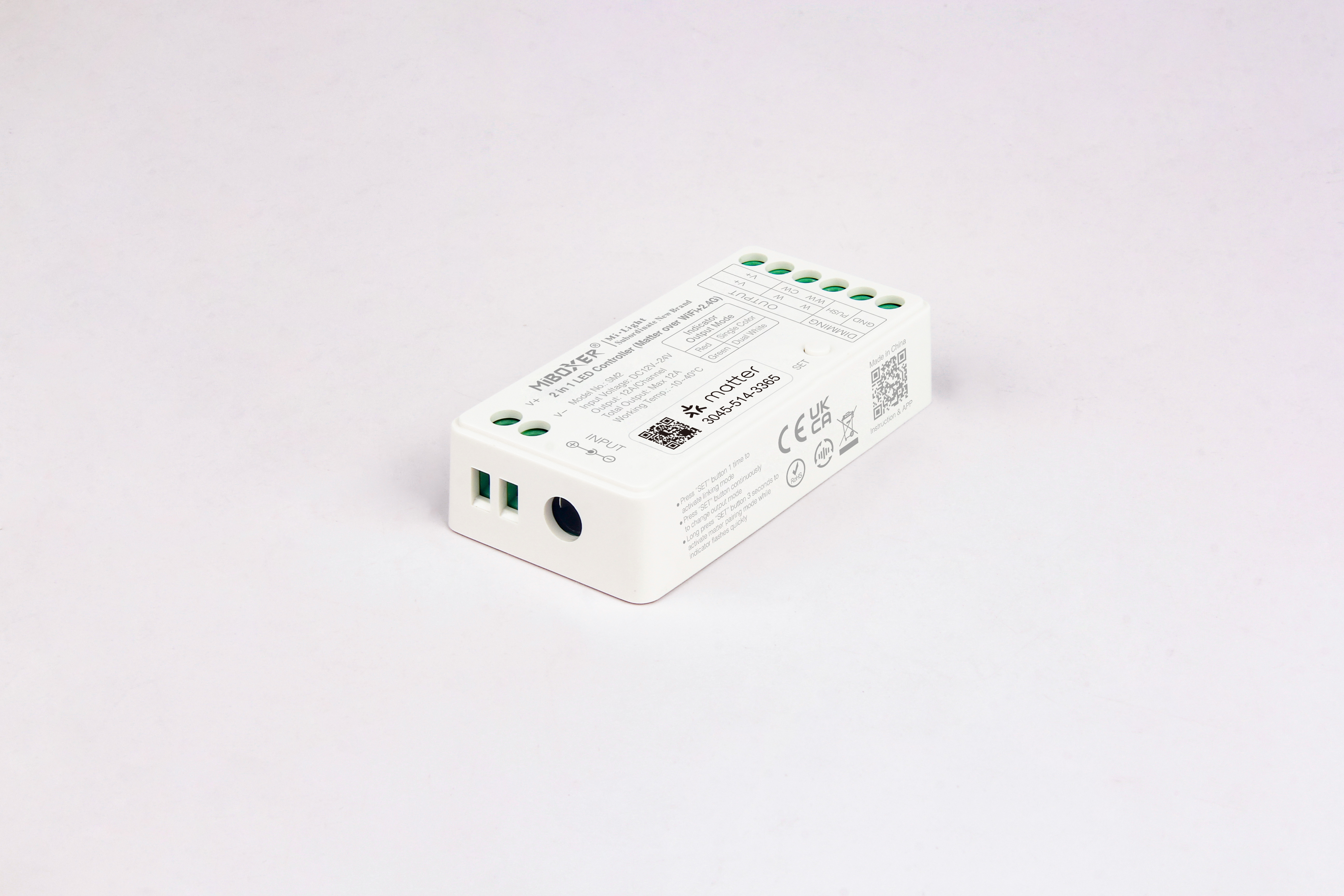 MiBoxer SM2 2-in-1 LED-Controller – Matter & 2.4 GHz, Einfarbig & CCT, 12–24 V, 12 A, Push Dimming
