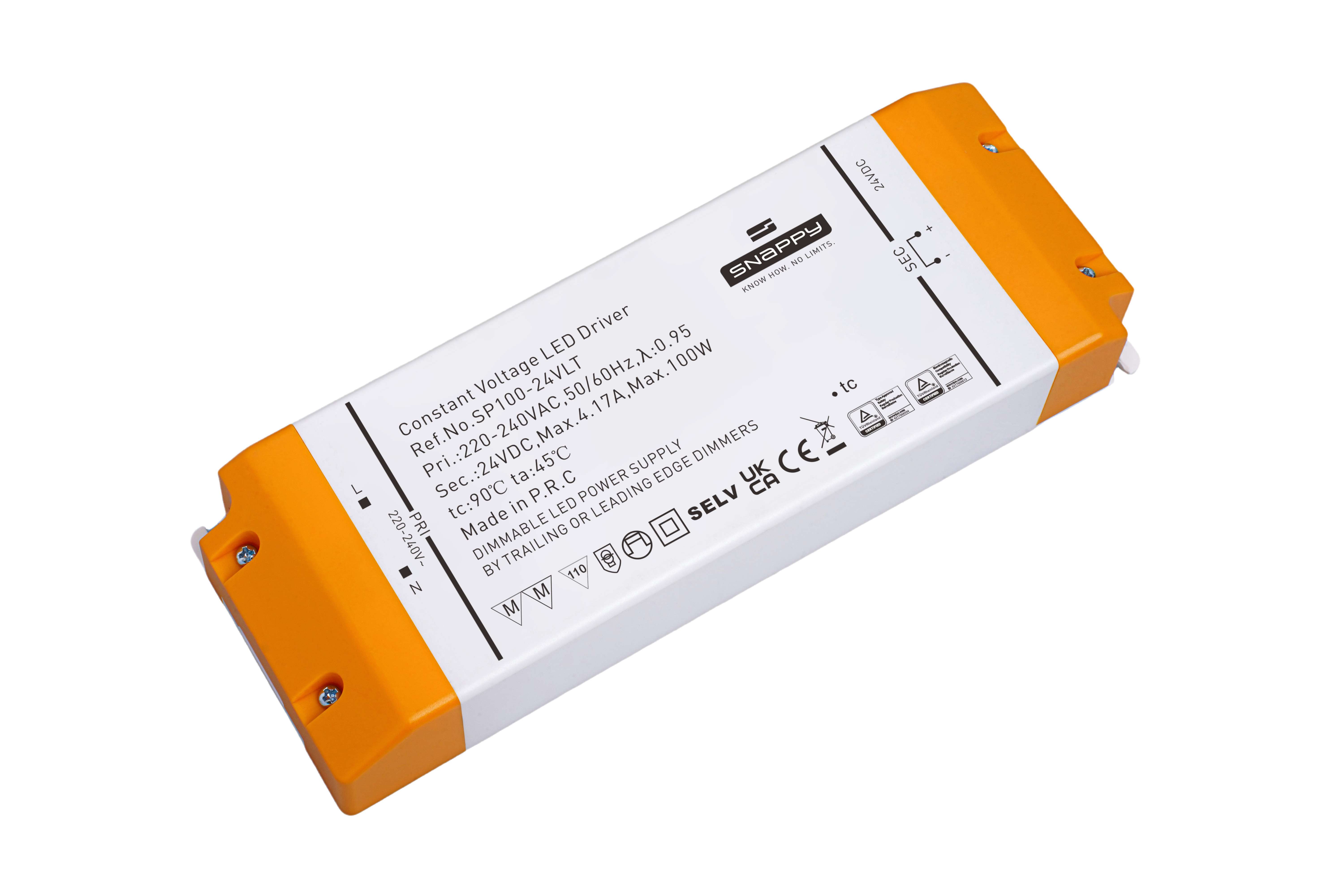 Snappy SP100-24VLT – LED Netzteil 24V 100W, Triac dimmbar, IP20, für Innenbereiche, CE zertifiziert