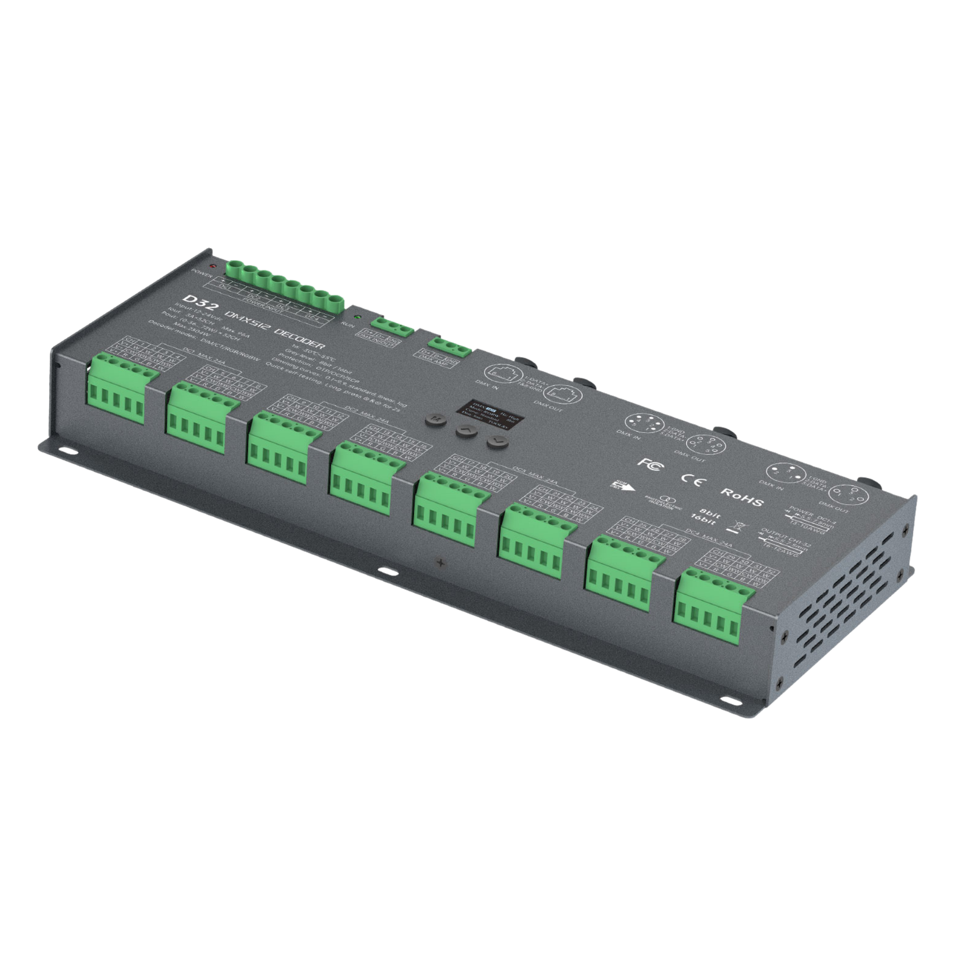 LTECH D40 DMX512/RDM LED Controller 40-Kanal 3A, 12-24V DC, mit OLED Display, Konstantspannung