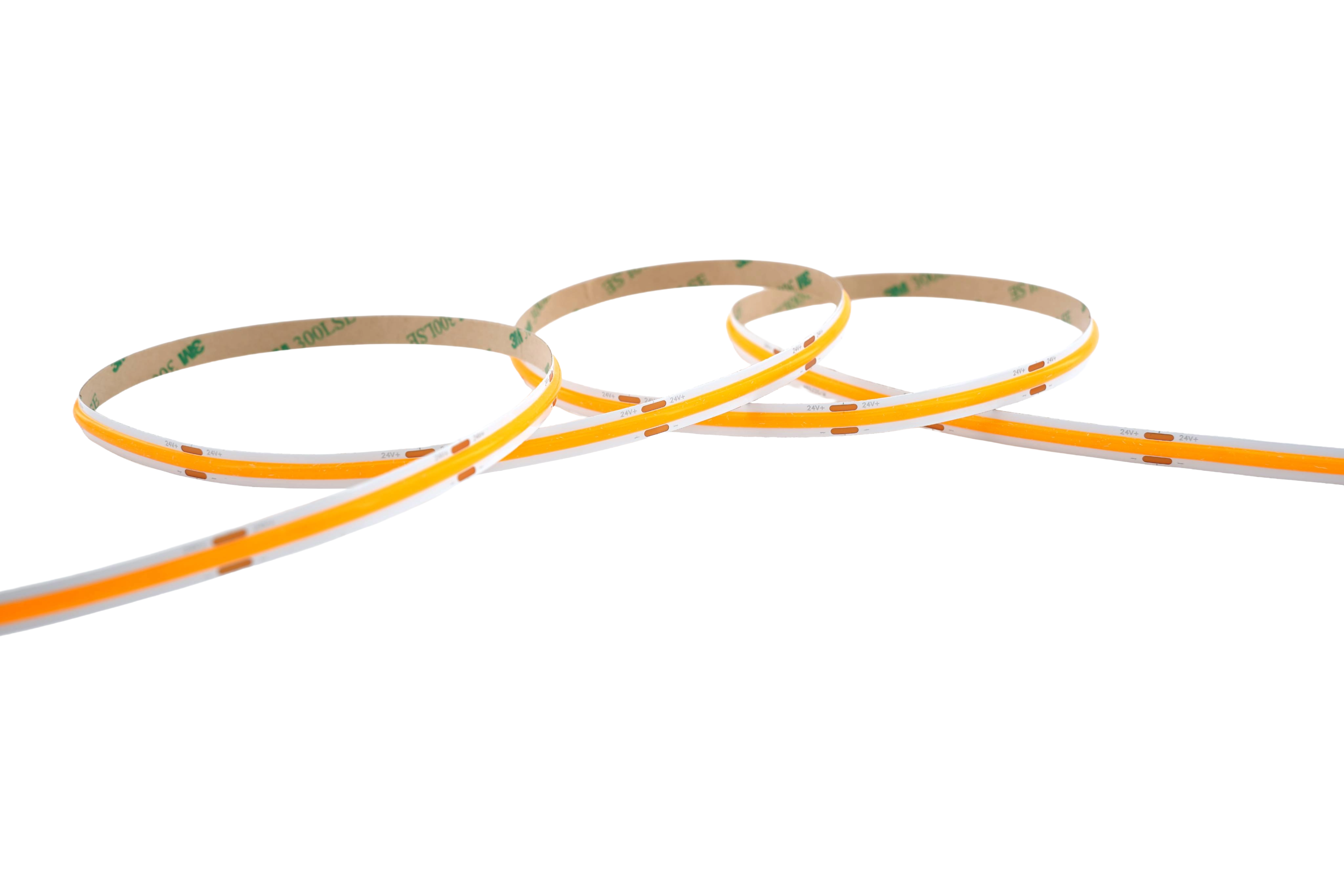 COB LED Streifen 24V – 480 LEDs/m – 8 mm – 10W/m – Orange – IP33 – homogener Lichtstreifen
