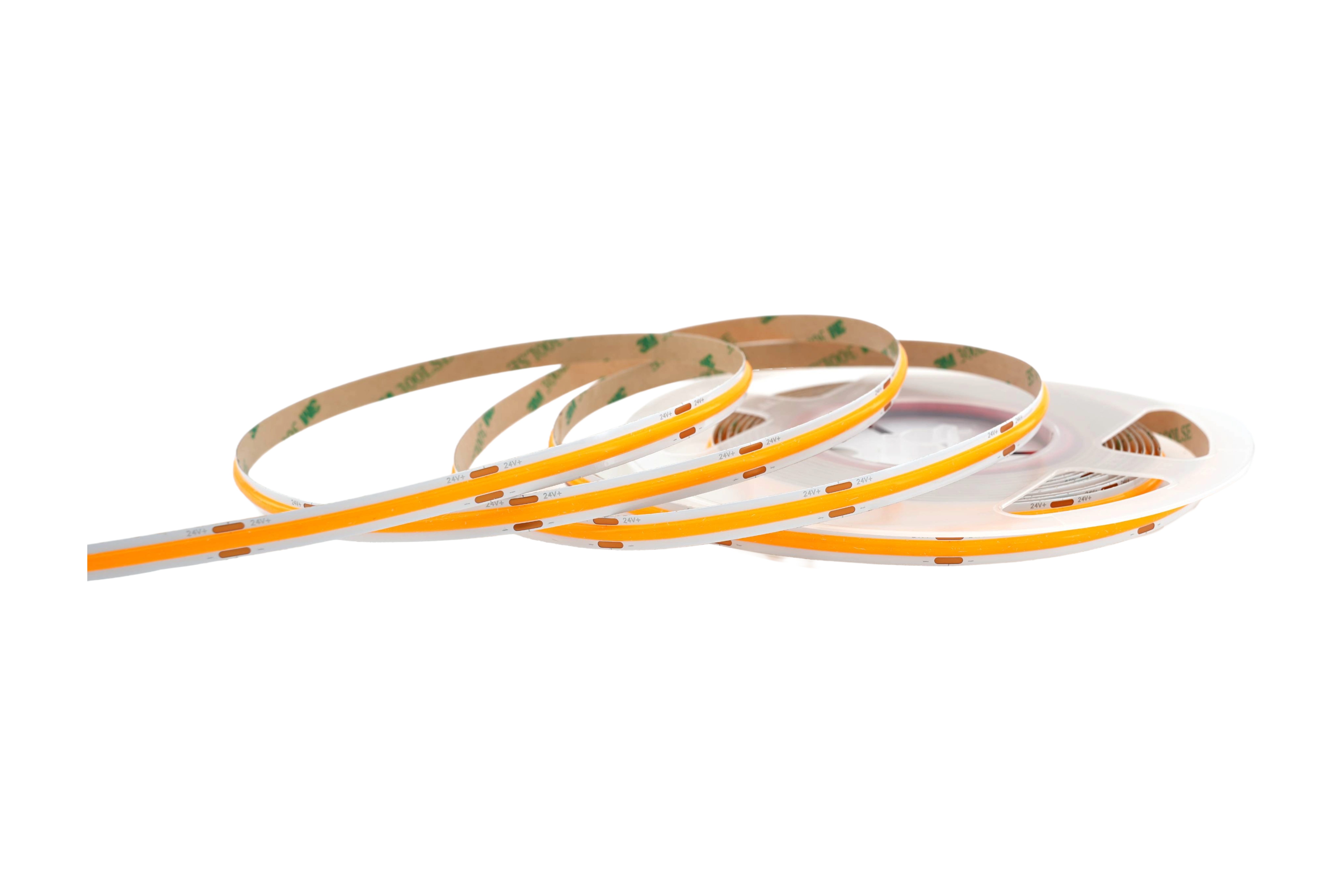 COB LED Streifen 24V – 480 LEDs/m – 8 mm – 10W/m – Orange – IP33 – homogener Lichtstreifen