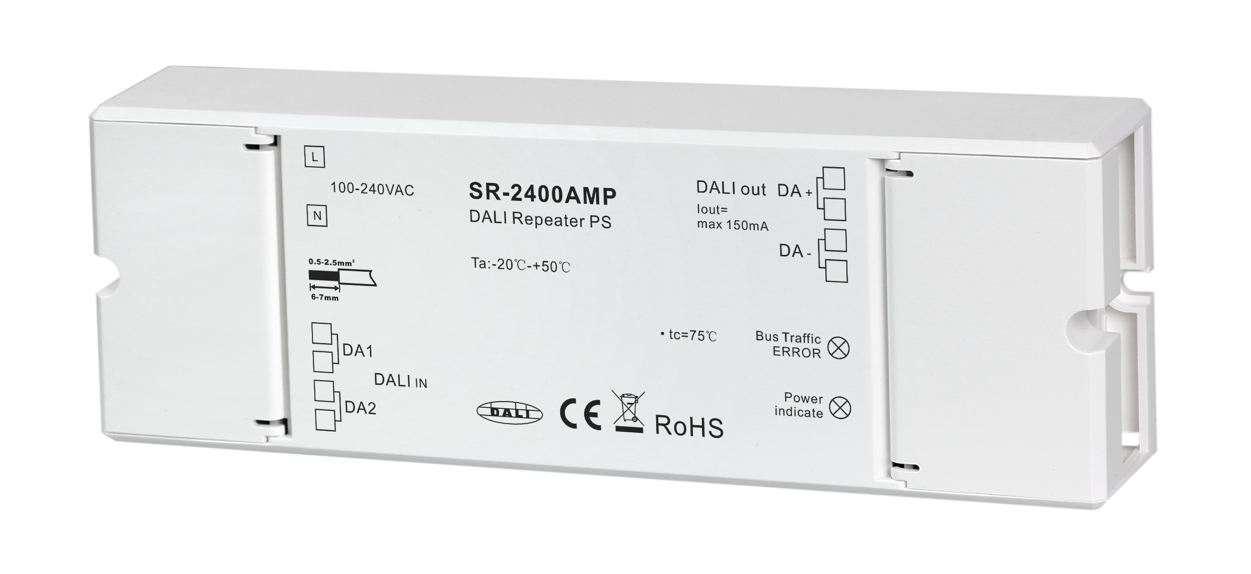 SR-2400AMP DALI-Repeater mit integrierter Bus-Stromversorgung – Signalverstärker 16 V DC