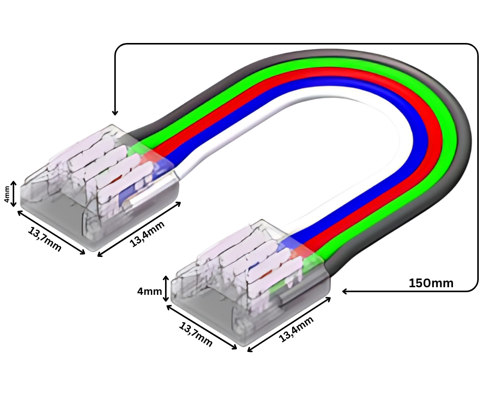 5-poliger LED Streifen-zu-Streifen Verbinder für 12 mm RGBW SMD LED-Streifen – lötfreie Verbindung mit 15 cm Kabel für saubere RGBW-Installationen – SK-LED