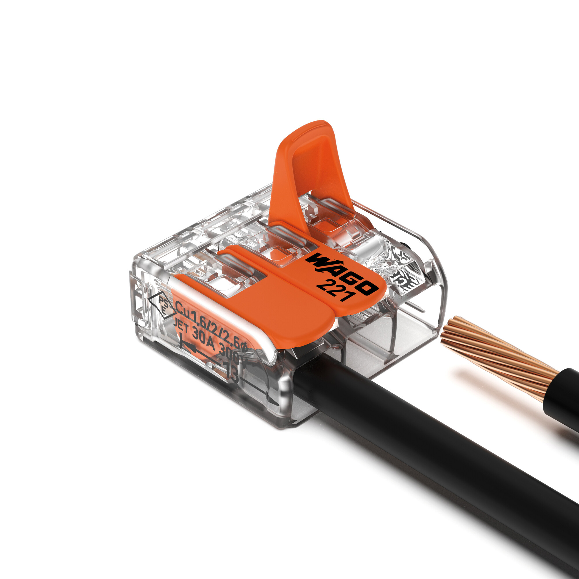 WAGO 221-413 COMPACT Verbindungsklemme – 3-polig, transparent, 0,02–4 mm², 450 V / 32 A