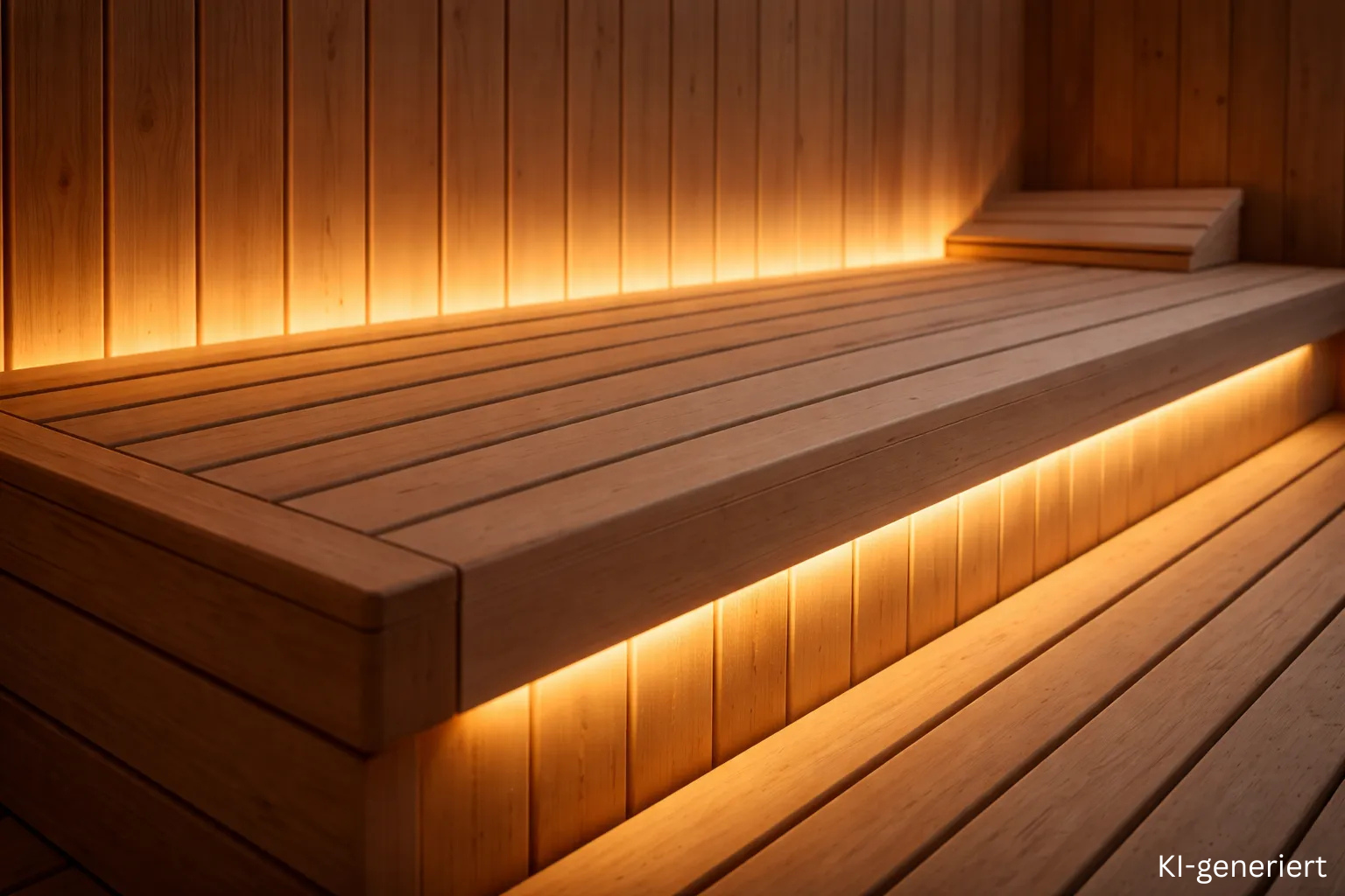 Saunabank Beleuchtung mit LED Streifen – indirektes Licht unter der Bank Saunabank Beleuchtung mit LED Streifen indirekt unter der Sitzbank für angenehmes Licht