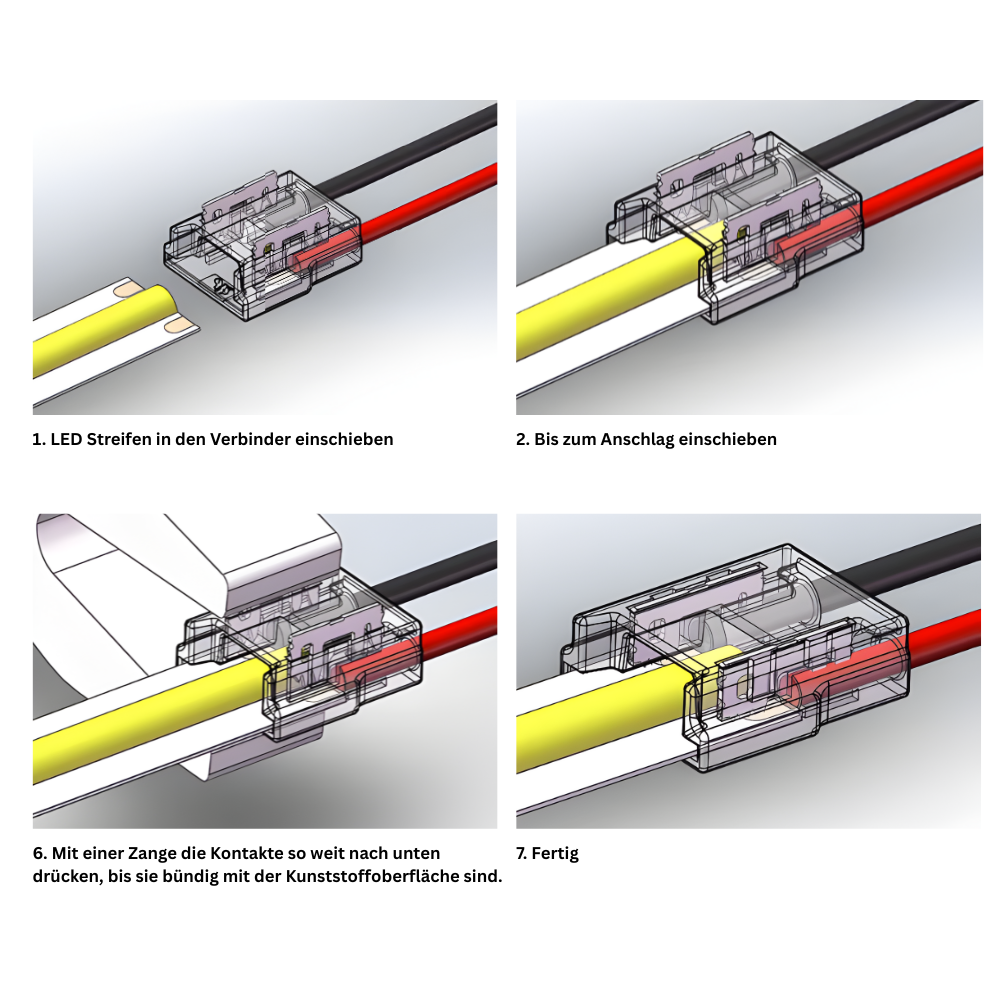 LED Strip-zu-Kabel Schnellverbinder – 2-polig, lötfrei, für 10 mm LED-Streifen mit 15 cm Anschlusskabel