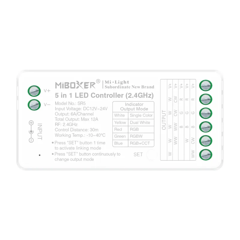 LED Streifen Set RGB IP33 – COB LED Streifen 24V, 14 W/m, 5m, punktfrei – SS100 Netzteil, SR5 Funk-Controller & C5 Fernbedienung Weiß