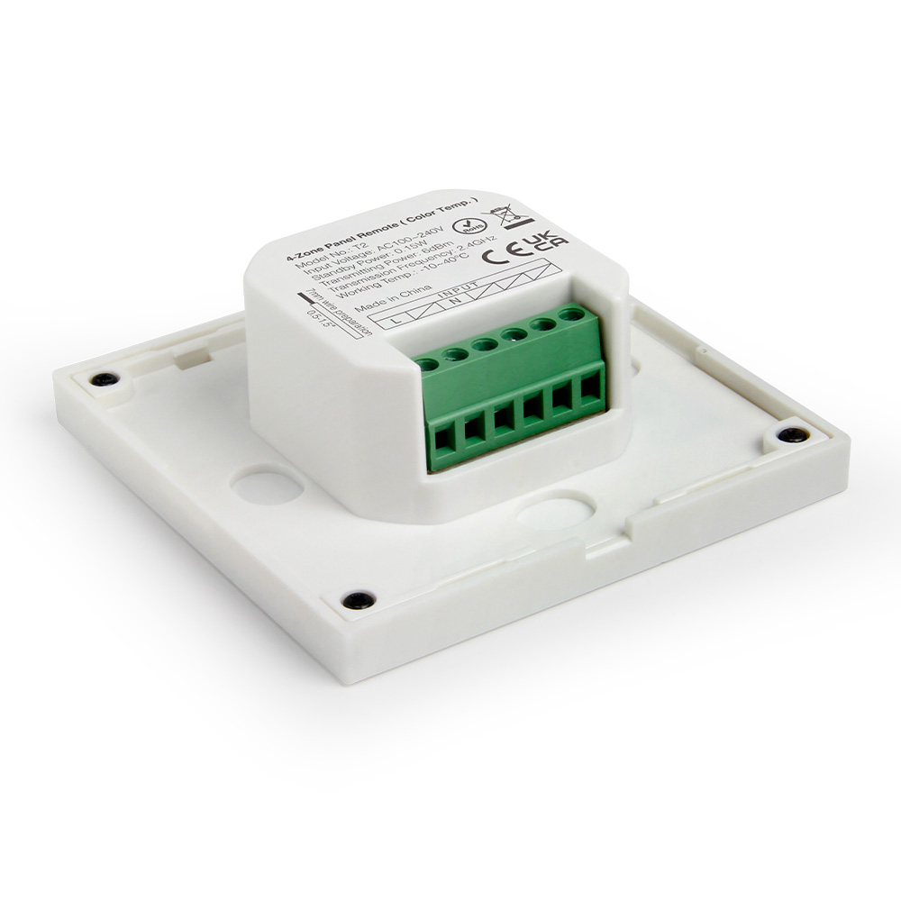 MiBoxer T2 CCT-LED-Wandsteuerung – 4 Zonen, 2-Kanal 2,4 GHz Touchpanel mit 230 V Anschluss