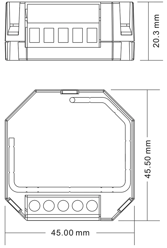 SR-2400PS DALI Bus Stromversorgung Abmessungen 45x45 mm Unterputz Modul