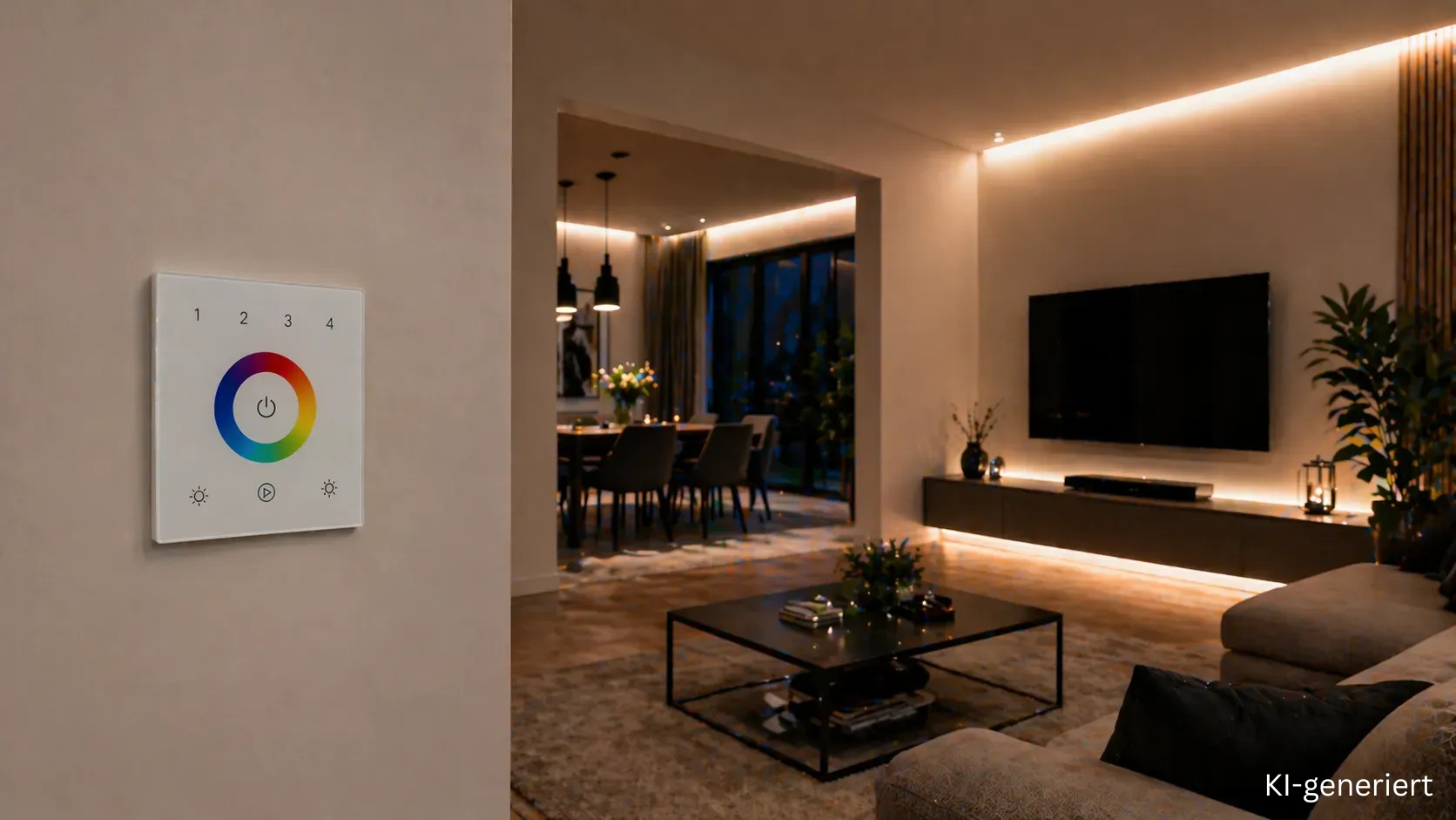 LED Wandsteuerung Touchpanel zur Steuerung von LED Streifen im Wohnzimmer mit indirekter Beleuchtung