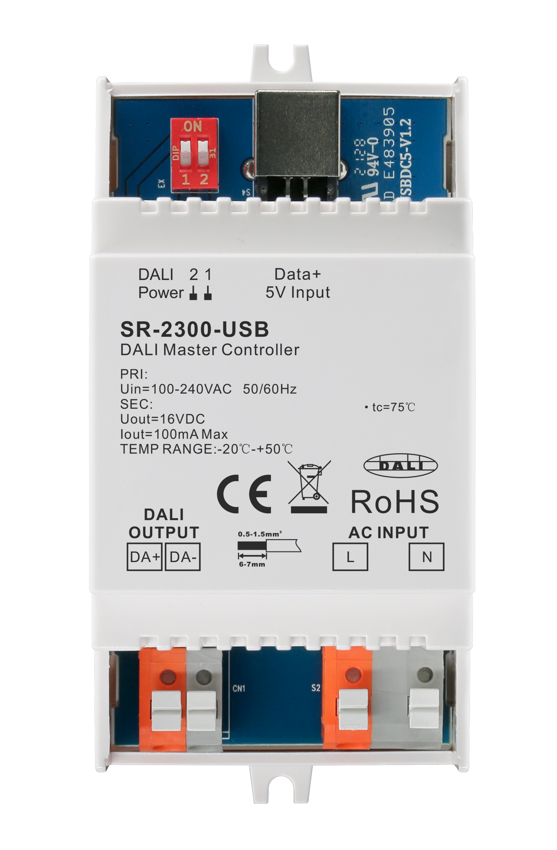 SR-2300-USB DALI Master Controller Hutschienenmodul USB DT6 DT8 HCL 64 Geräte 16 Gruppen 16 Szenen