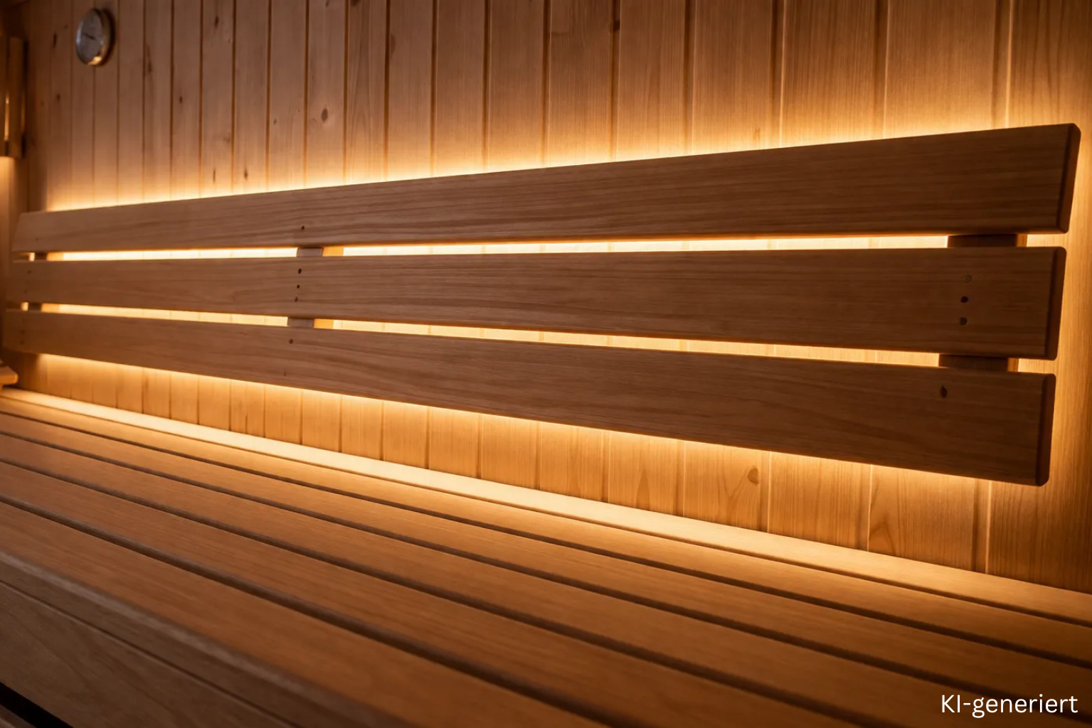Rückenlehnenbeleuchtung in der Sauna – LED Streifen hinter den Holzleisten