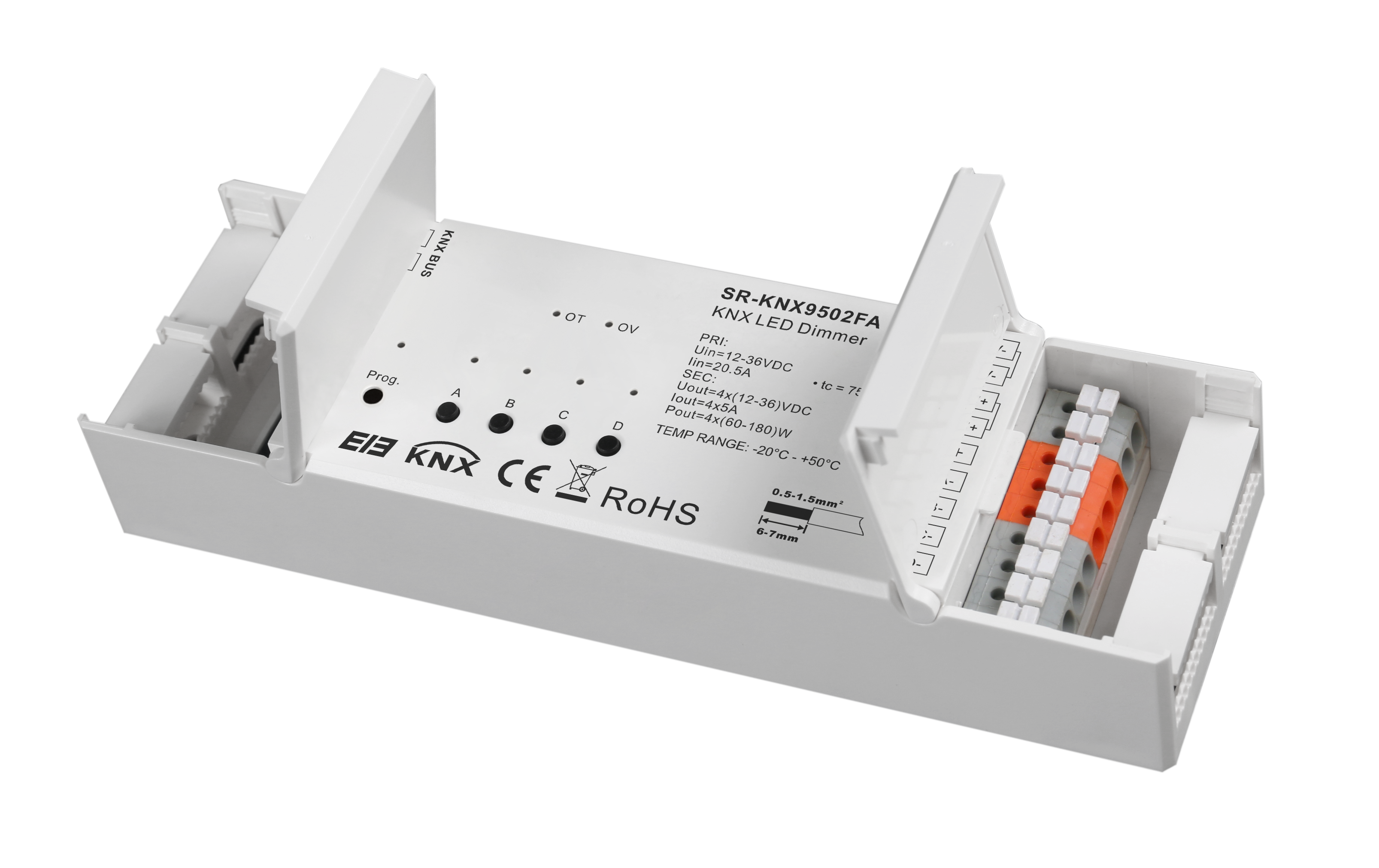 SR-KNX-9502FA KNX LED Dimmer 4-Kanal Konstantspannung 12-36V DC, 5A je Kanal, Aufbau ETS5