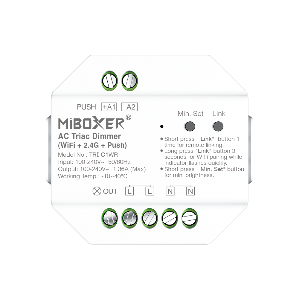 6970602184764 - MiBoxer TRI-C1WR WIFI LED-Dimmer für 230 V Leuchten – Triac-Dimmer mit 24 GHz Funk & Tastersteuerung 6970602184764 - MiBoxer TRI-C1WR WIFI LED-Dimmer für 230 V Leuchten – Triac-Dimmer mit 24 GHz Funk & Tastersteuerung
