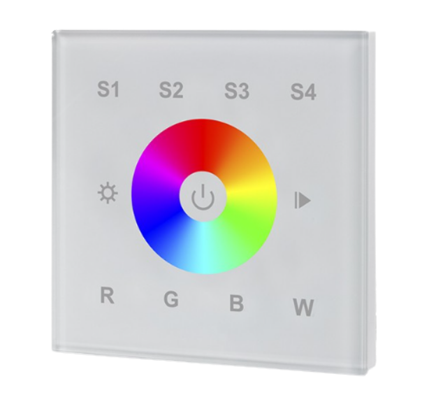 SR-2812B-DMX Touchpanel – RGBW Wandcontroller, 1 Zone, 4 Speicherplätze , Glas-Touch mit Farbrad