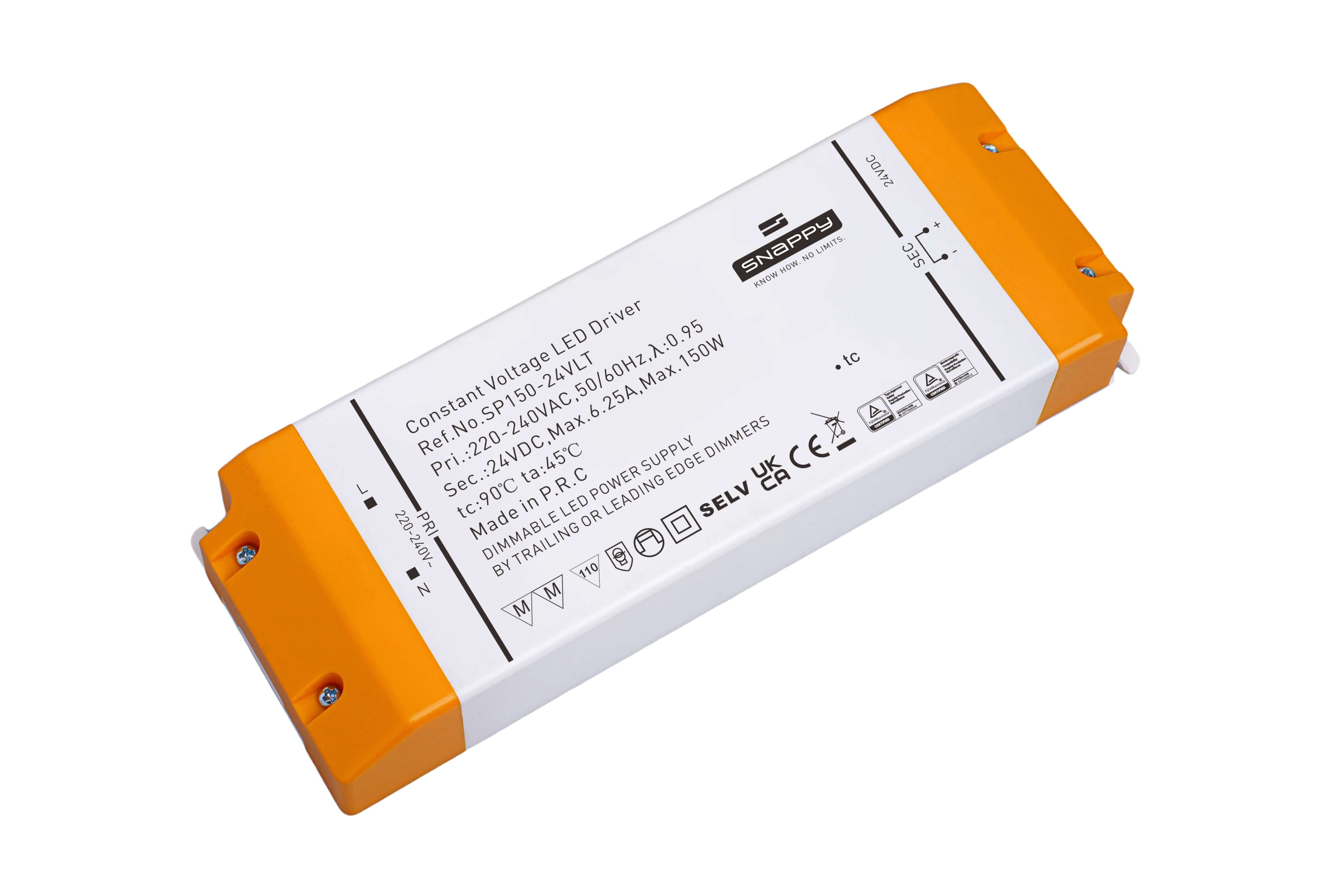 Snappy SP150-24VLT – LED Netzteil 24V 150W, Triac dimmbar, IP20, für Innenbereiche, CE zertifiziert
