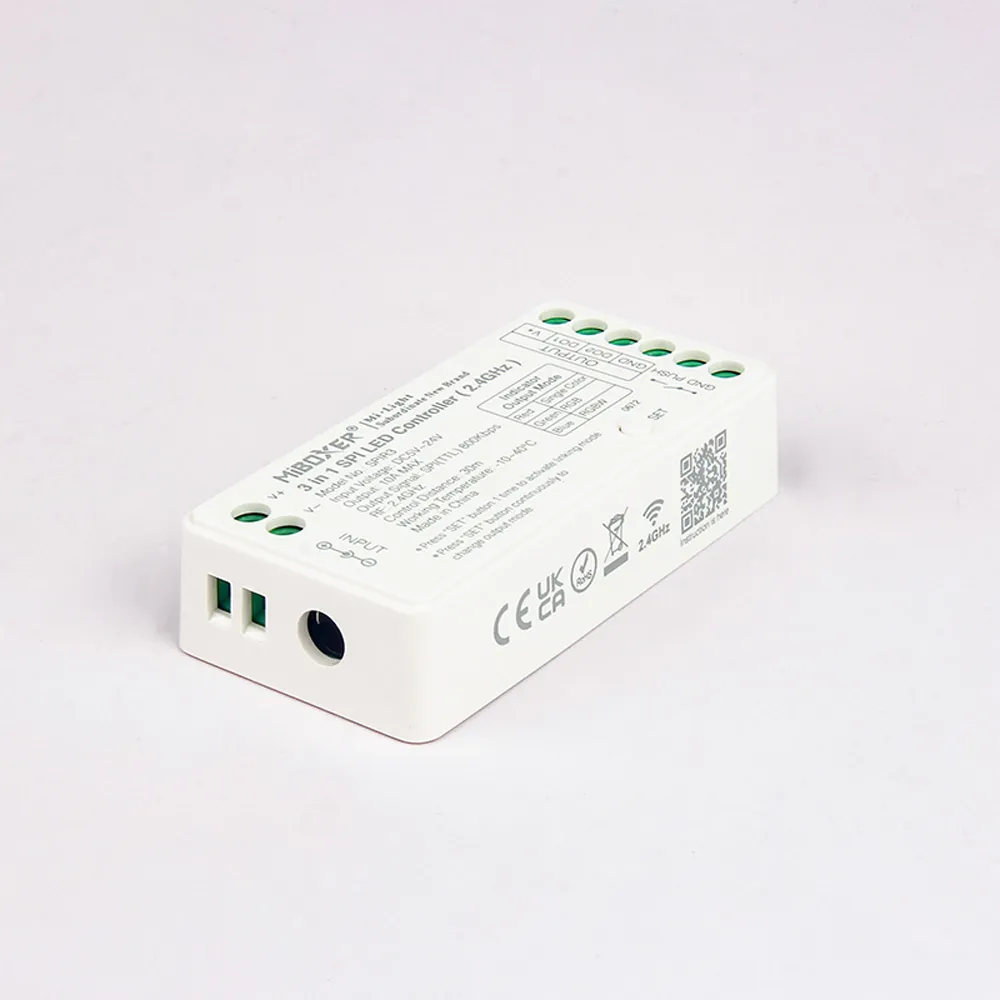 MiBoxer SPIR3 SPI LED Pixel Controller 2.4 GHz, 3-in-1 Einfarbig, RGB und RGBW, 5-24V DC, 10A MiBoxer SPIR3 SPI LED Pixel Controller 2.4 GHz, 3-in-1 Einfarbig, RGB und RGBW, 5-24V DC, 10A