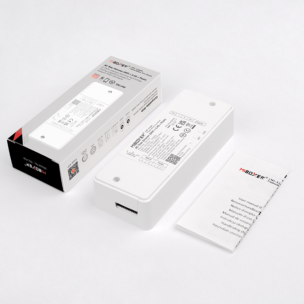 MiBoxer TRI-PW WIFI LED-Dimmer für 230 V – Triac-Dimmer 500 W mit 2,4Ghz & Tastersteuerung