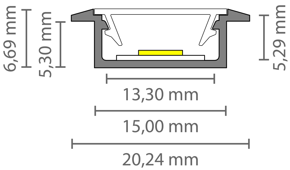 Flaches LED Alu Einbauprofil 2m Exo-A1F-13 (13mm) –| Flaches Aluminiumprofil für LED-Strips