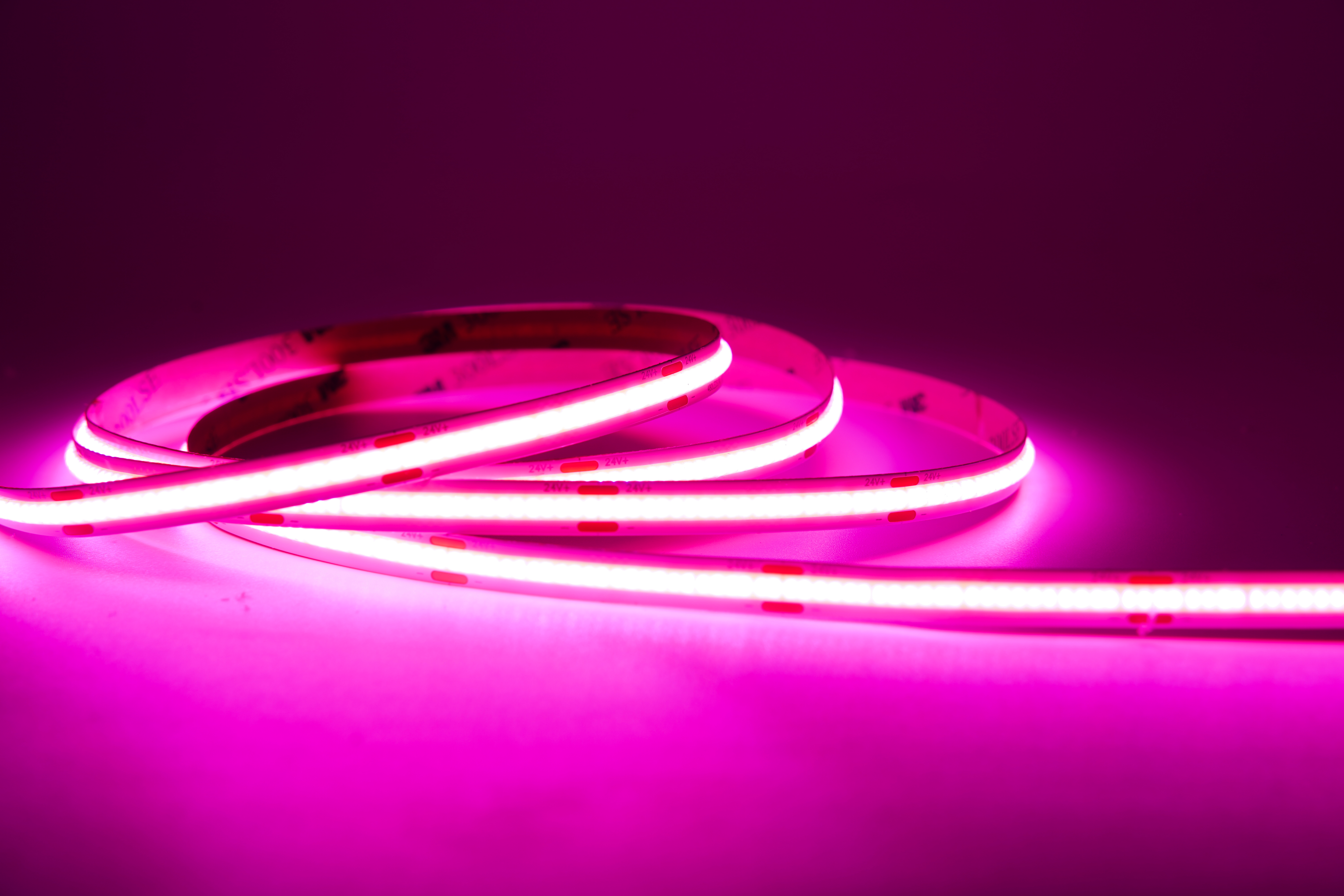 COB LED Streifen 24V – 480 LEDs/m – 8 mm – 10W/m – Pink – IP33 – homogener Lichtstreifen