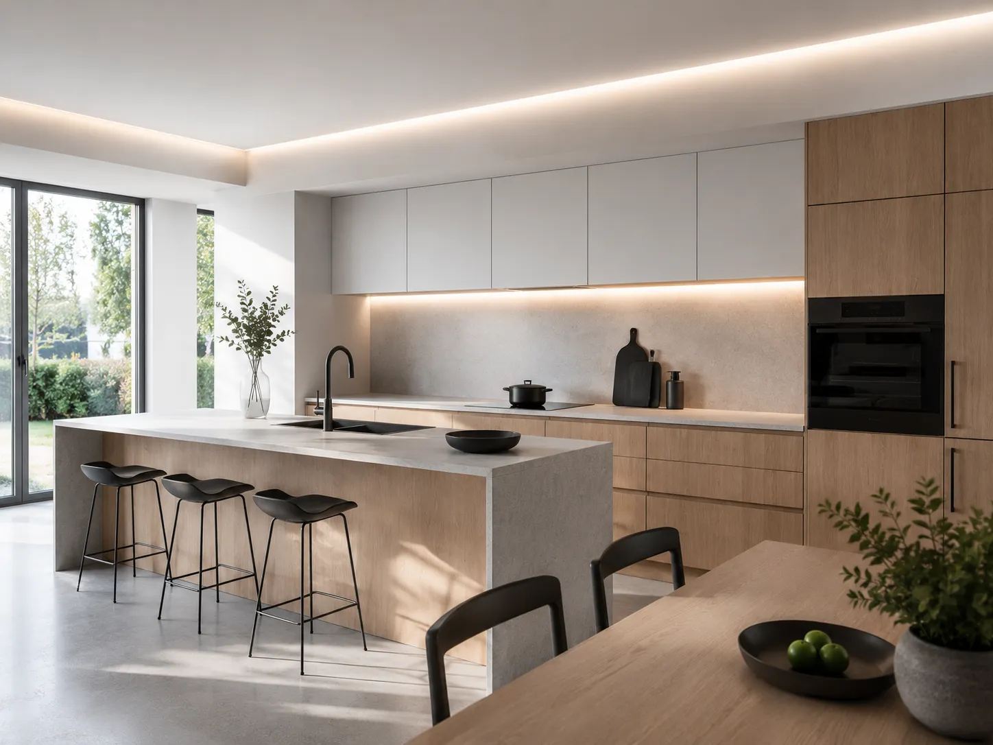 LED Farbtemperatur smart einstellen CCT LED Beleuchtung in moderner Küche mit einstellbarer Farbtemperatur von Warmweiß bis Tageslichtweiß