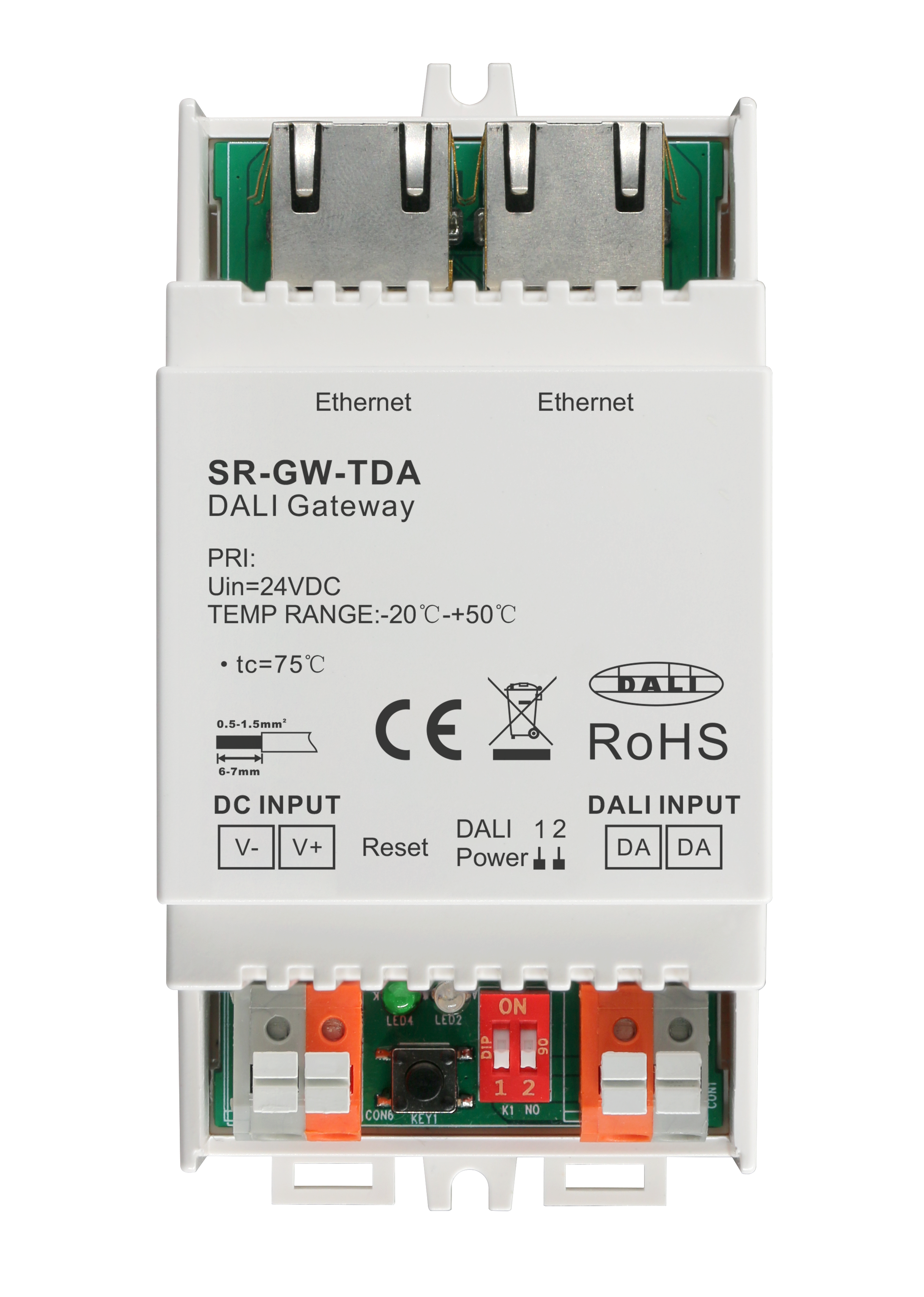 SR-GW-TDA Tuya DALI Gateway mit 250 mA Bus-Netzteil, 64 Adressen, App-Steuerung via Ethernet