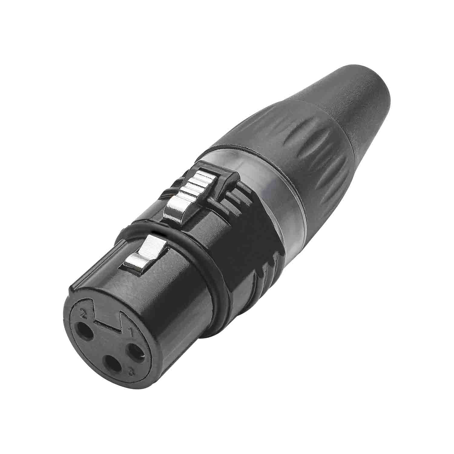 HICON XLR Stecker 3-polig Female – robustes Metallgehäuse in Schwarz mit versilberten Kontakten und Zugentlastung. Ideal für DMX-, Audio- und Bühnenanwendungen – SK-LED