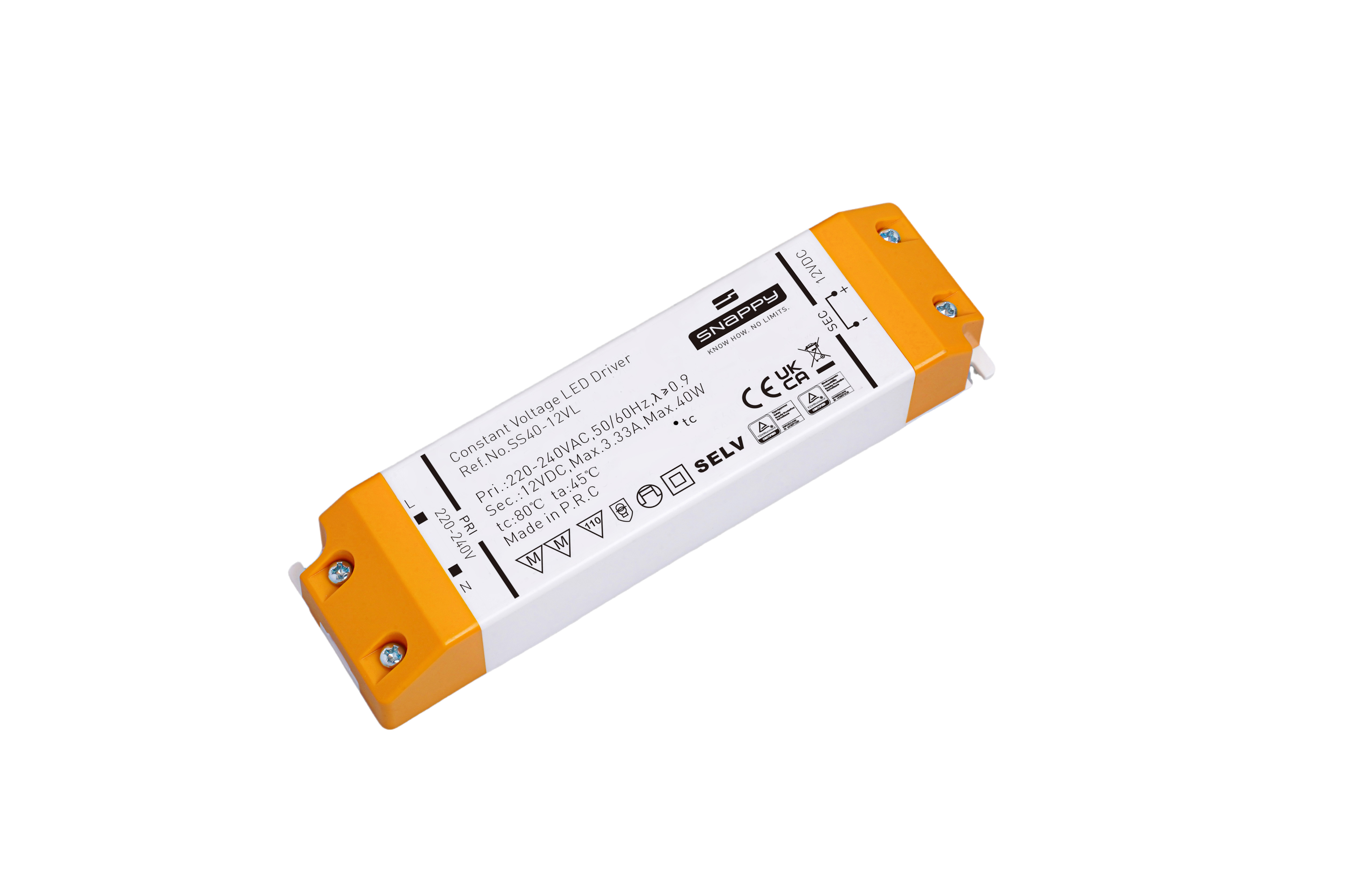 Snappy SS40-12VL – LED Netzteil 12V DC, 40W, Konstantspannung, IP20, PFC ≥ 0,9, TÜV/SELV