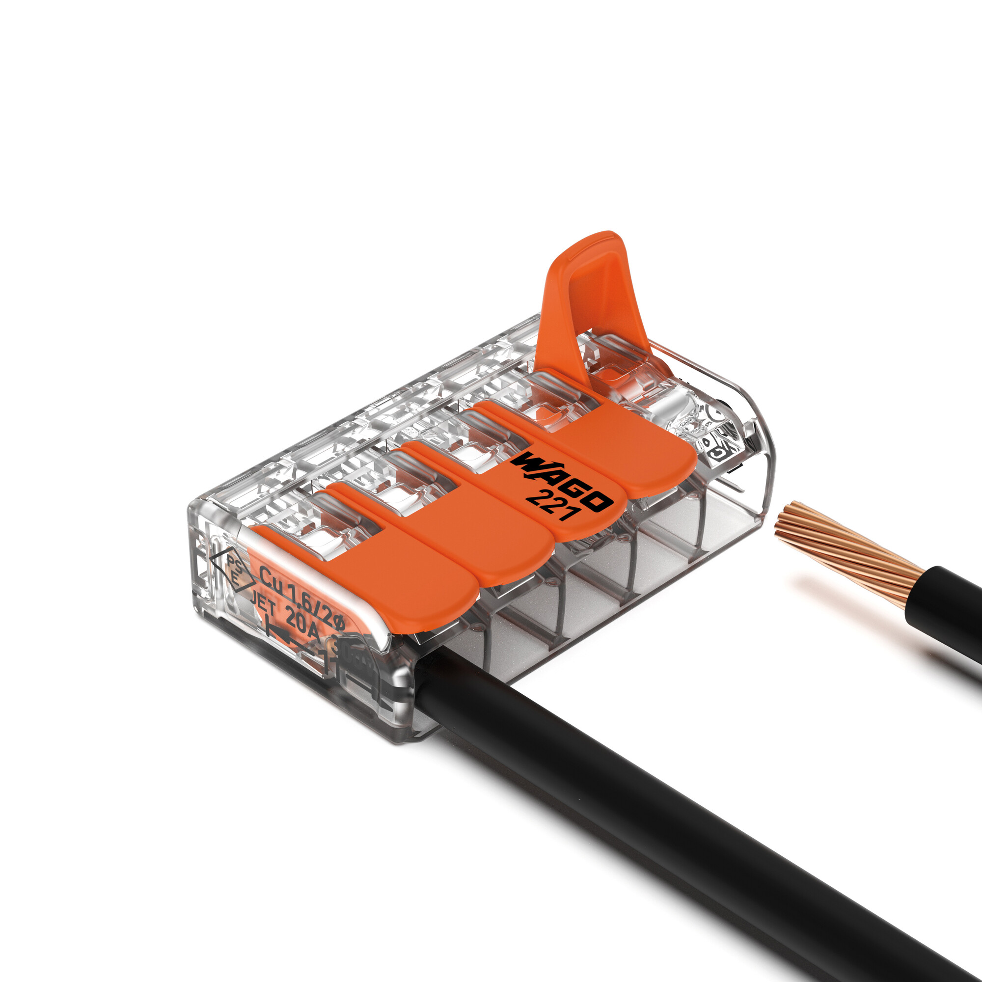WAGO 221-415 COMPACT Verbindungsklemme – 5-polig, transparent, 0,02–4 mm², 450 V / 32 A