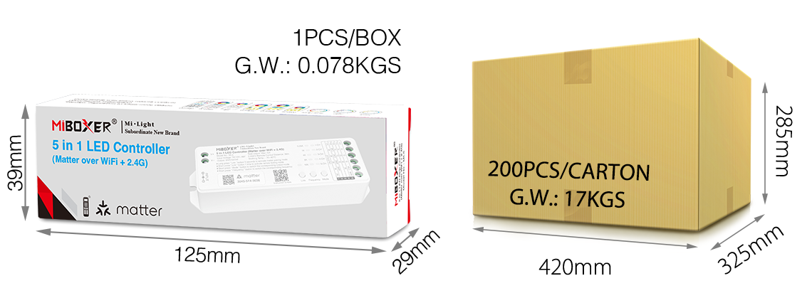 MiBoxer ML5 5-in-1 LED-Controller – Matter & 2.4 GHz, RGB+CCT, 12–48 V, 15 A, einstellbare PWM-Frequenz