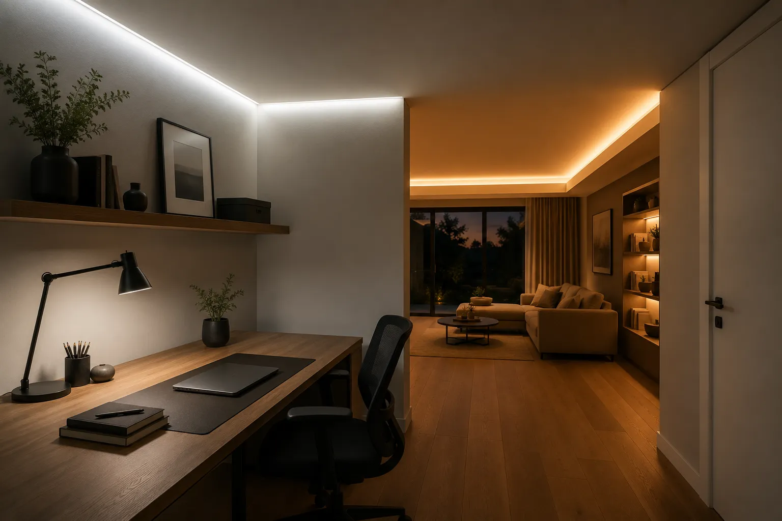 CCT LED Streifen Set mit einstellbarer Farbtemperatur von Neutralweiß bis Warmweiß an der Decke