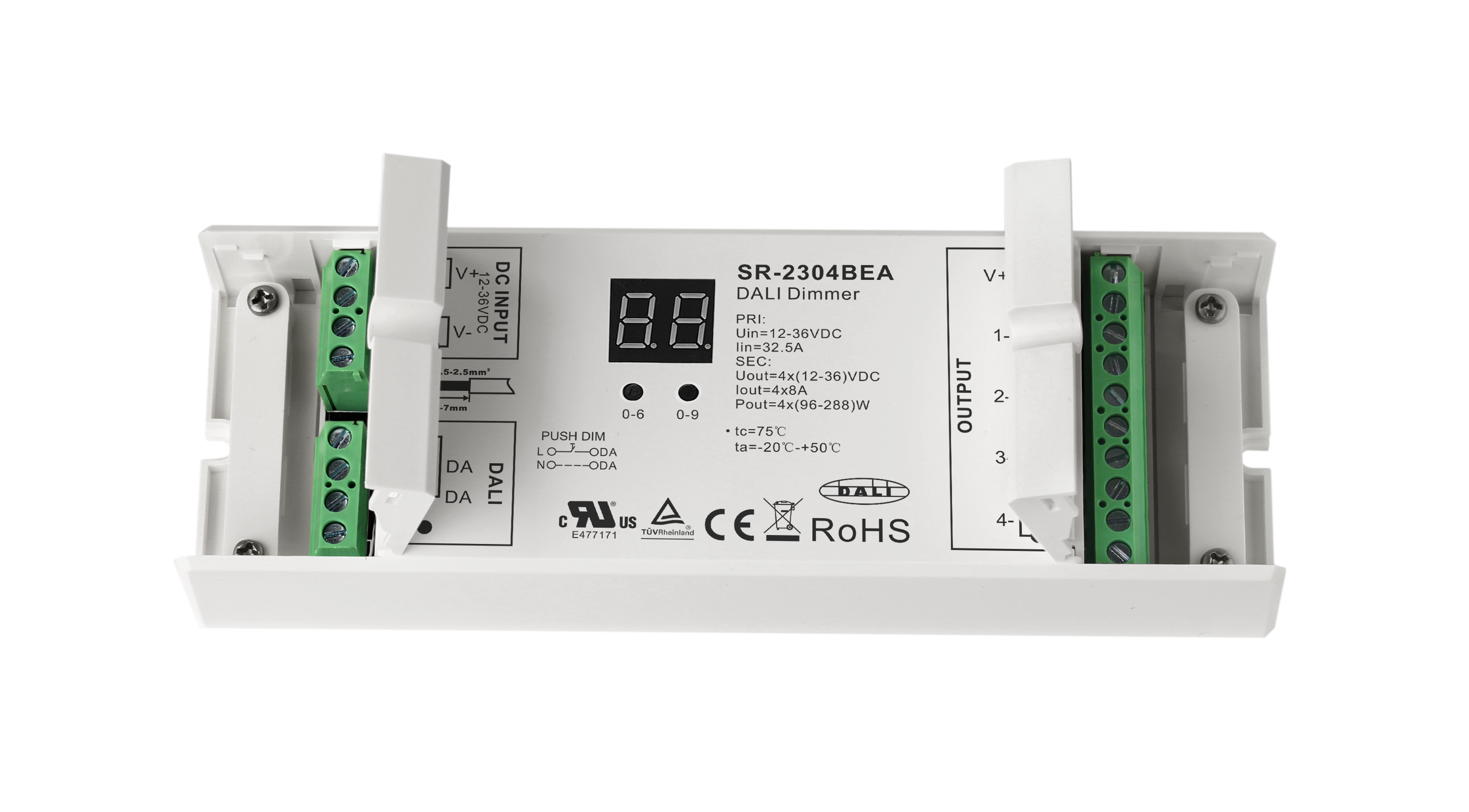 SR-2304BEA 4-Kanal LED-Dimmer  (12–36 V, 8 A/Kanal) für Konstantspannung, DALI & Taster-Dimmung