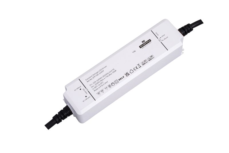 SPF100-24VSP LED Trafo 24 V DC, 100 W, IP67, staub- und wasserdichtes LED Schaltnetzteil mit PFC-Funktion, TÜV / CE zertifiziert – ideal für COB / CCT / RGB LED-Streifen.