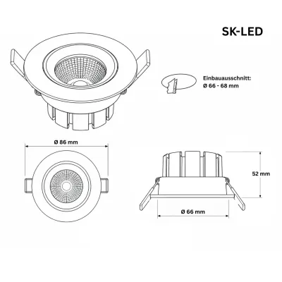 LED Einbau Downlight 8W 24V RGBW 2700K Warmweiß – 38° Linse SK-LED Einbau Downlight 8W 24V RGBW mit 2700K Warmweiß CRI95 und 38° Linse