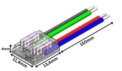 LED Strip-zu-Kabel Schnellverbinder – 4-polig, 10 mm, lötfrei, mit 15 cm Kabel – SK-LED LED Strip-zu-Kabel Schnellverbinder 4-polig, lötfrei – für 10 mm COB LED-Streifen mit 15 cm Anschlusskabel – ideal für RGB Anwendungen – werkzeugfreie Verbindung für saubere LED-Installationen – SK-LED