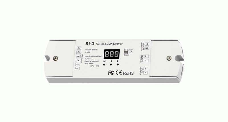 DMX Dimmerpack 230V 2 Kanal Triac Dimmer DMX512 Phasenanschnitt Phasenabschnitt für LED und Halogen