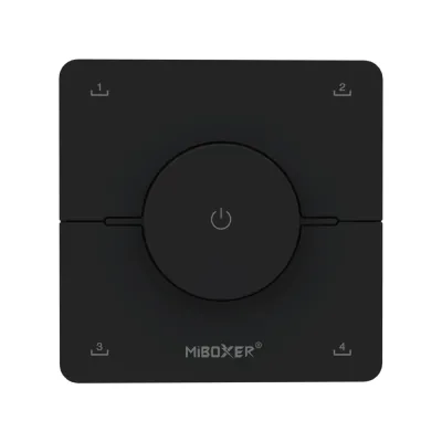 MiBoxer K0 CCT Drehregler Wandfernbedienung schwarz – 2,4 GHz, 4 Szenen | SK-LED MiBoxer K0 CCT Drehregler Wandfernbedienung schwarz – 2,4 GHz Funk, 1 Zone, 4 Szenenspeicher, magnetische Wandhalterung, batteriebetrieben