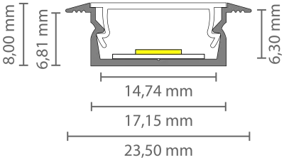 Ultraflaches LED Alu Einbauprofil 2m EXO-NLN1F_14 (14 mm) –| Aluminiumprofil mit Flügeln für LED-Strips