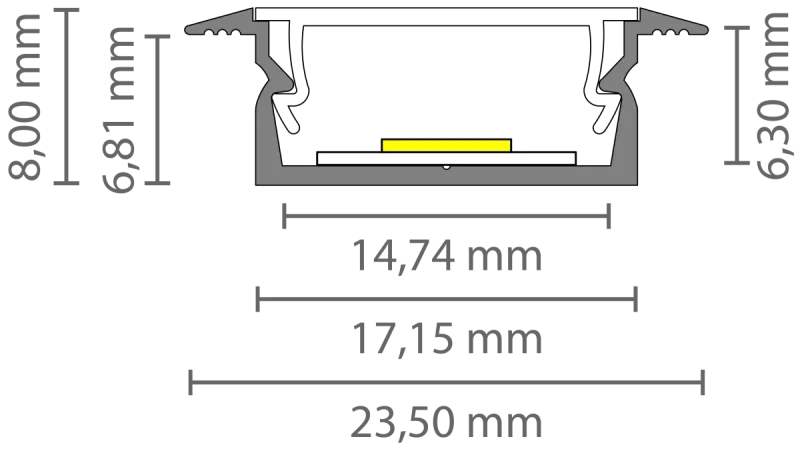 Ultraflaches LED Alu Einbauprofil 2m EXO-NLN1F_14 (14 mm) –| Aluminiumprofil mit Flügeln für LED-Strips