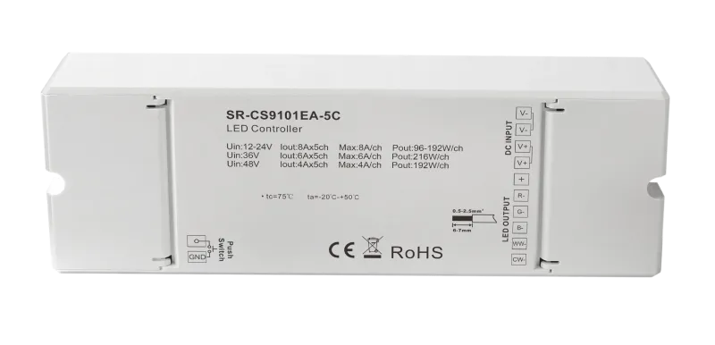 Casambi LED Controller 5 Kanal 8A RGBCCT RGBW Beschriftung und technische Daten