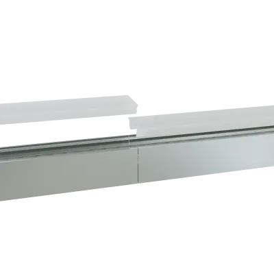 Kabelkanal-Stoßverbinder aus Aluminium zur geraden Verbindung zweier Kabelkanal-Segmente, Ansicht von schräg oben