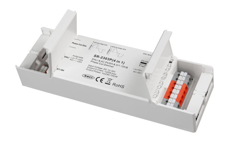 SR-2303S 2-in-1 LED Dimmer 1-Kanal 12-48V DC 8A Konstantspannung DALI-2 DT6 mit Push DIM