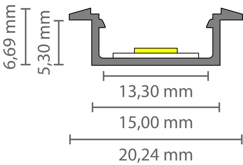 Flaches LED Alu Einbauprofil 2m Exo-A1F-13 (13mm) –| Flaches Aluminiumprofil für LED-Strips