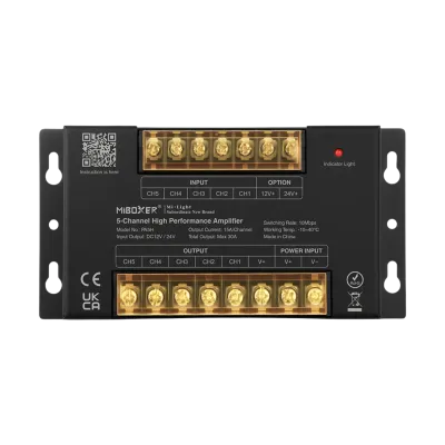 LED Verstärker 5 Kanal 30A für RGB, RGBW und RGBCCT LED Streifen 5-Kanal LED Verstärker RGBW RGBCCT 12V 24V mit 30A Ausgangsleistung und Schraubklemmen Vorderansicht
