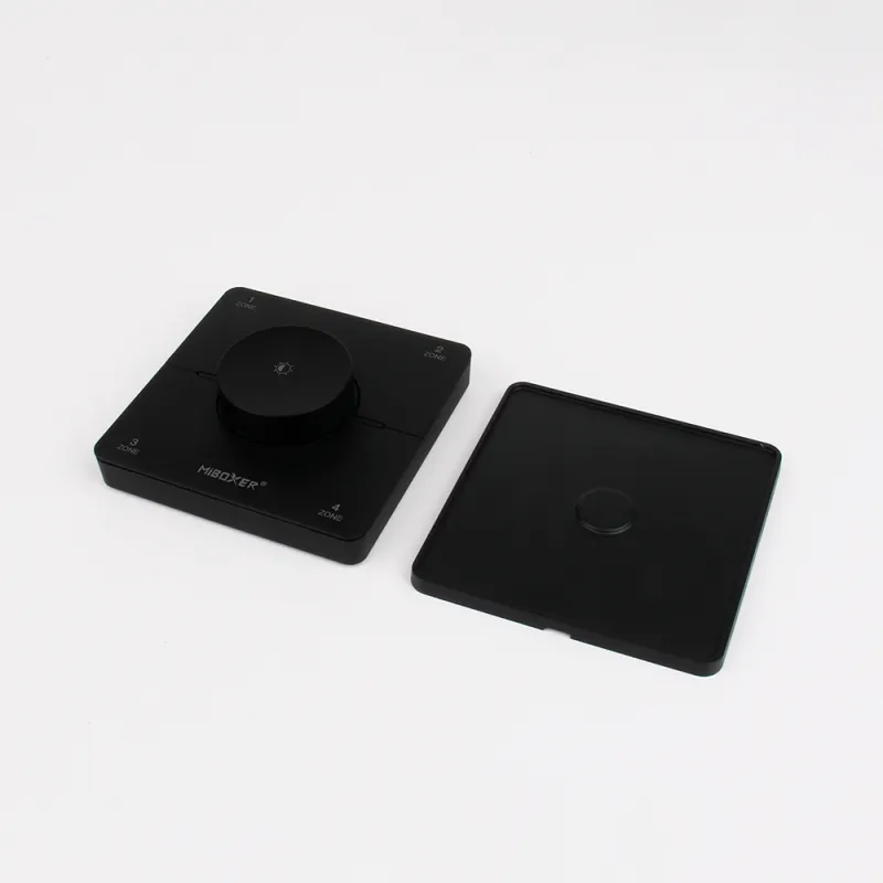MiBoxer K0S CCT LED Wandfernbedienung in Schwarz mit Drehregler und separater Montageplatte zur Installation und Steuerung von LED Streifen über 2.4GHz Funk