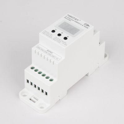 MiBoxer D5-T LED-Decoder Hutschiene Seitenansicht Art. 23001 MiBoxer D5-T 5-Kanal DMX512 RDM LED-Decoder für Hutschiene in Seitenansicht 12–48 V Konstantspannung Art. 23001
